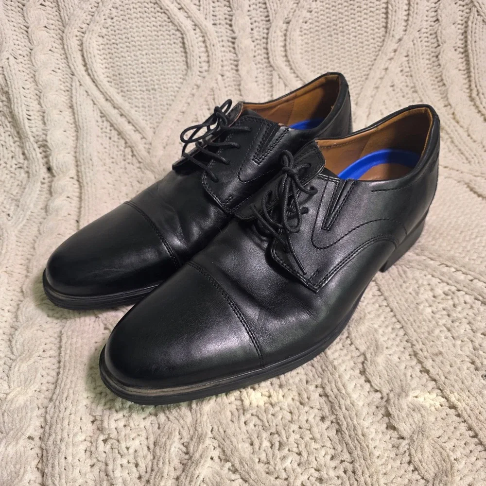 Clarks Whiddon Cap Toe Oxford Shoes Lace up Black Leather Mens 11 Pristine